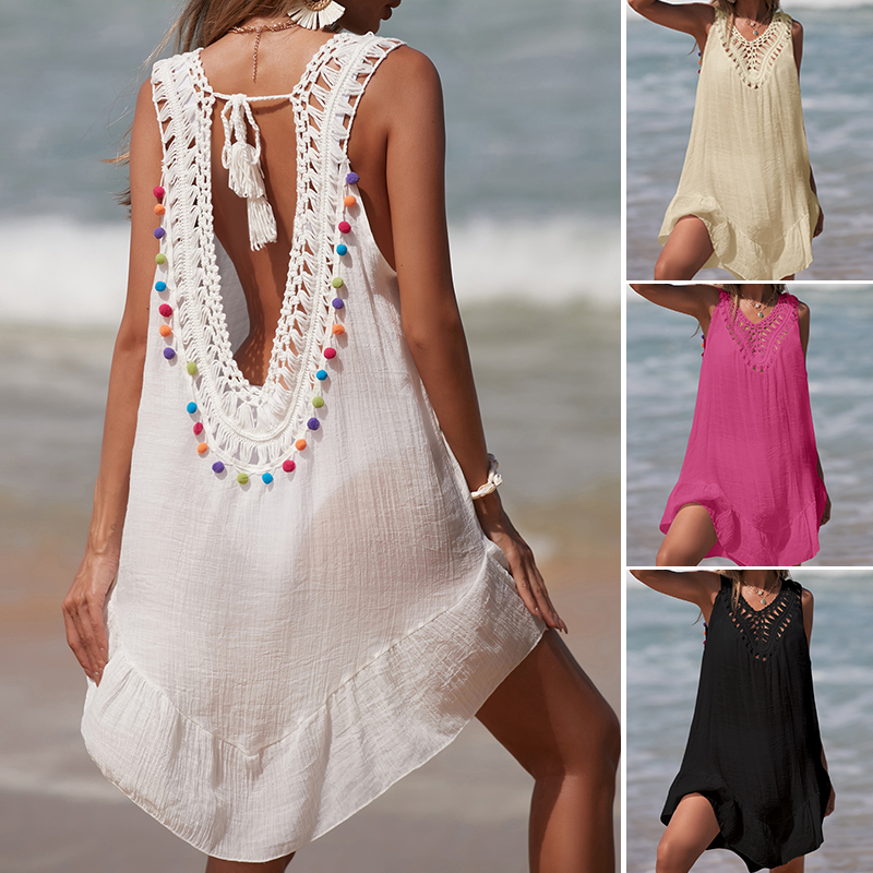 Cover Up Kaftan - Gaun pendek punggung terbuka V-Neck wanita