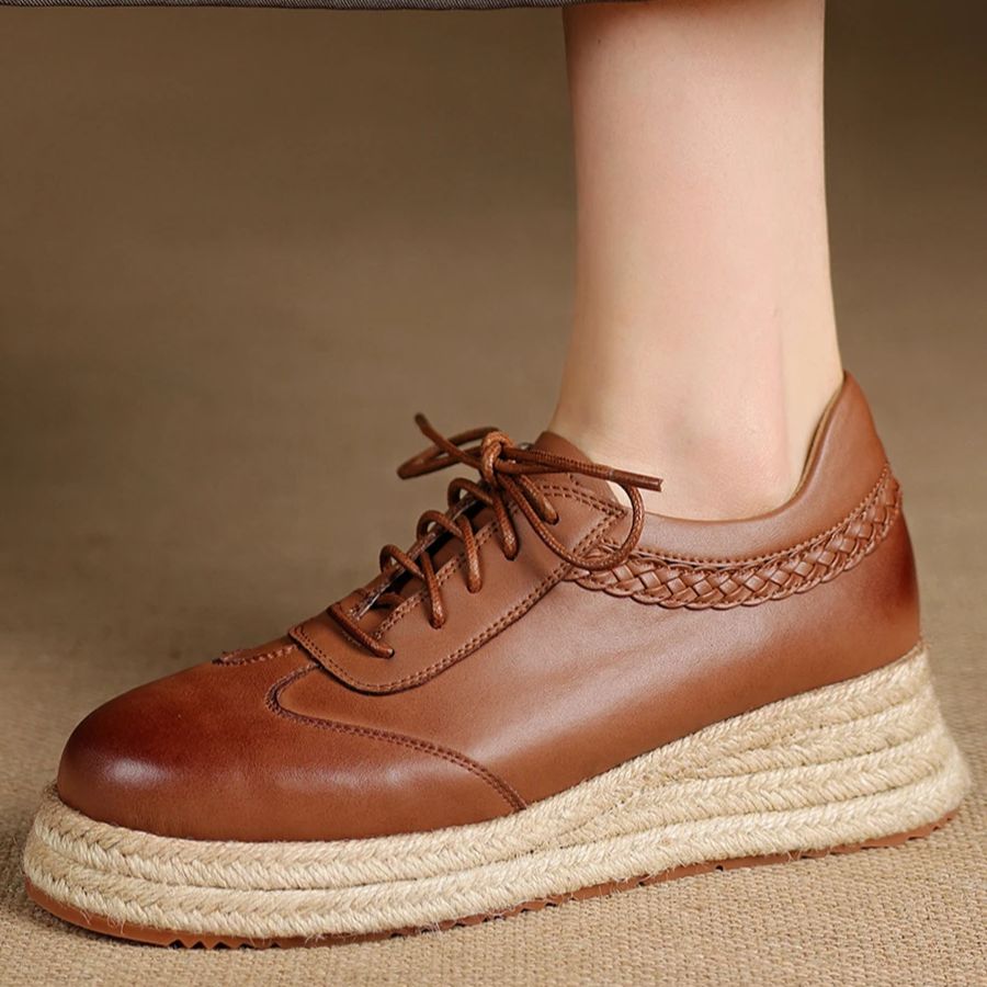 Wedge Espadrille Women - EAGSITY Sepatu Oxford Coklat Kulit Sapi