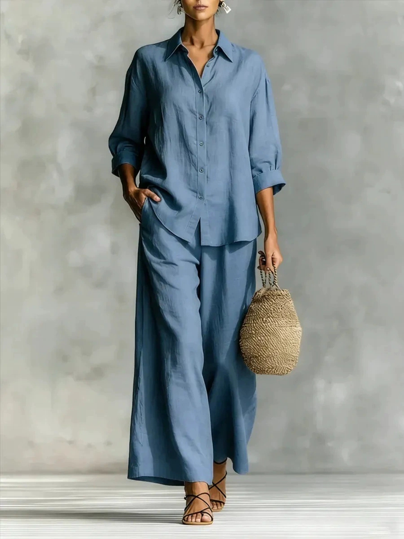 Linen Pant Wide - Setelan Kasual Wanita Terbaru: Kemeja 7-Lengan