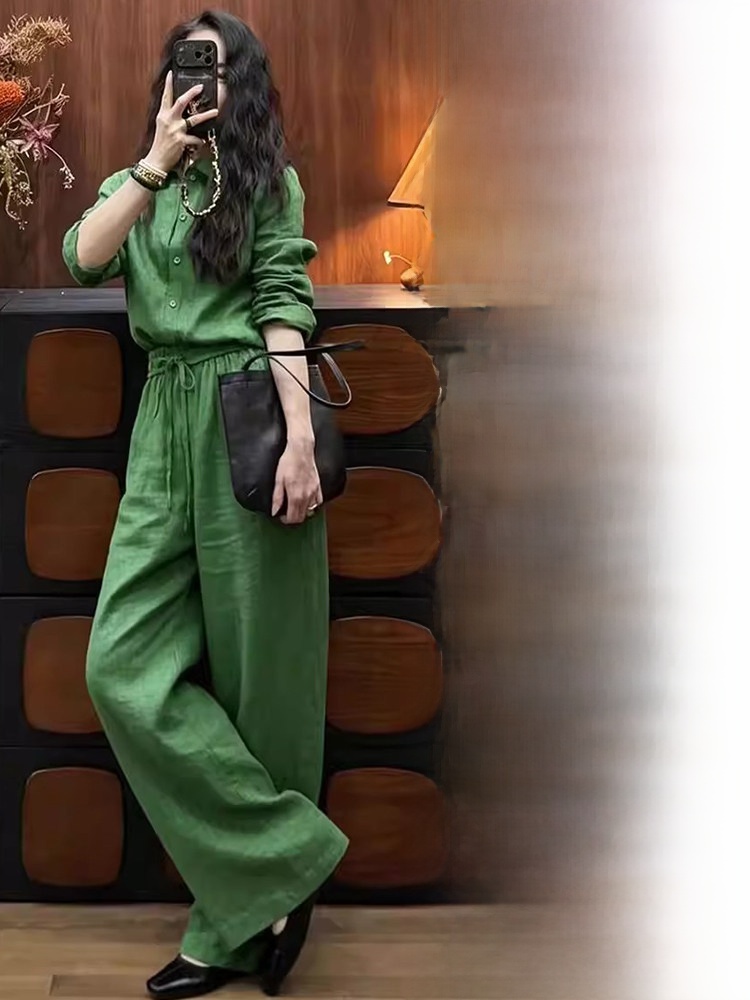 Linen Pant Wide - Setelan Dua Potong Kemeja Linen Longgar