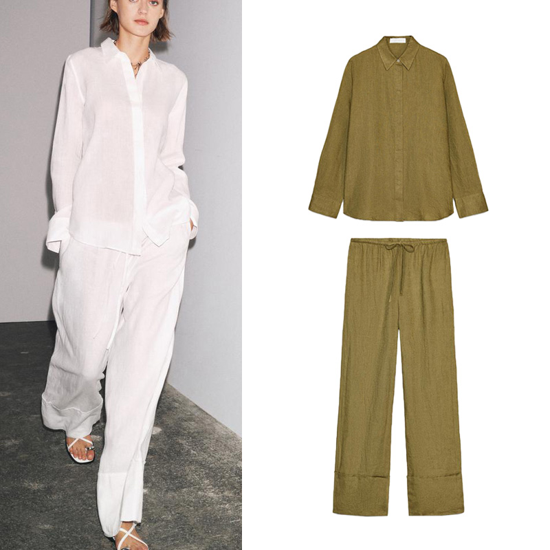 Setelan Dua Potong Kemeja Leng - Linen Pant Wide ulasan dan harga