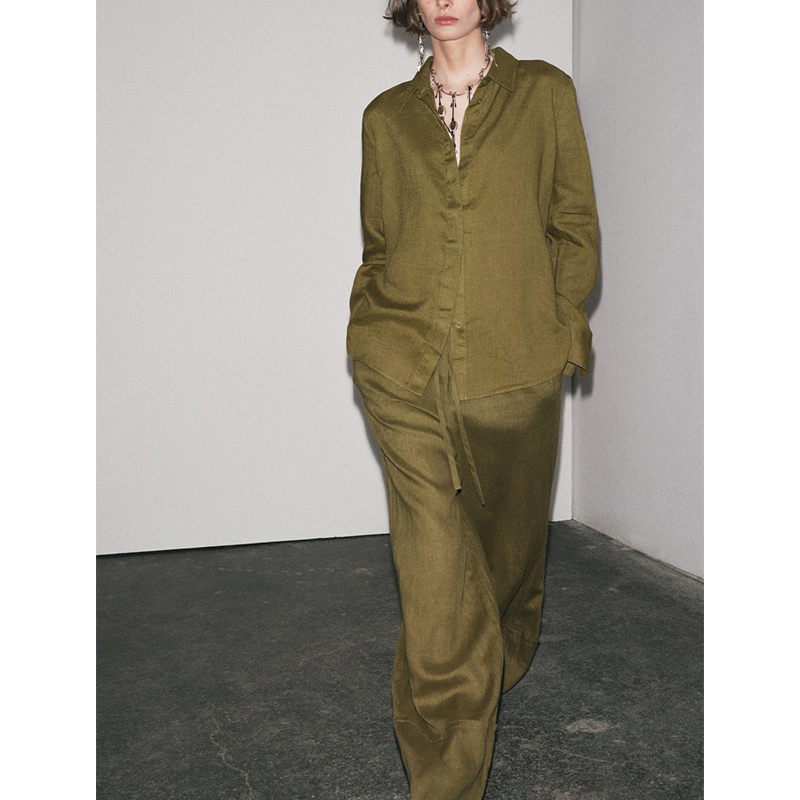 Setelan Dua Potong Kemeja Leng - Linen Pant Wide ulasan dan harga