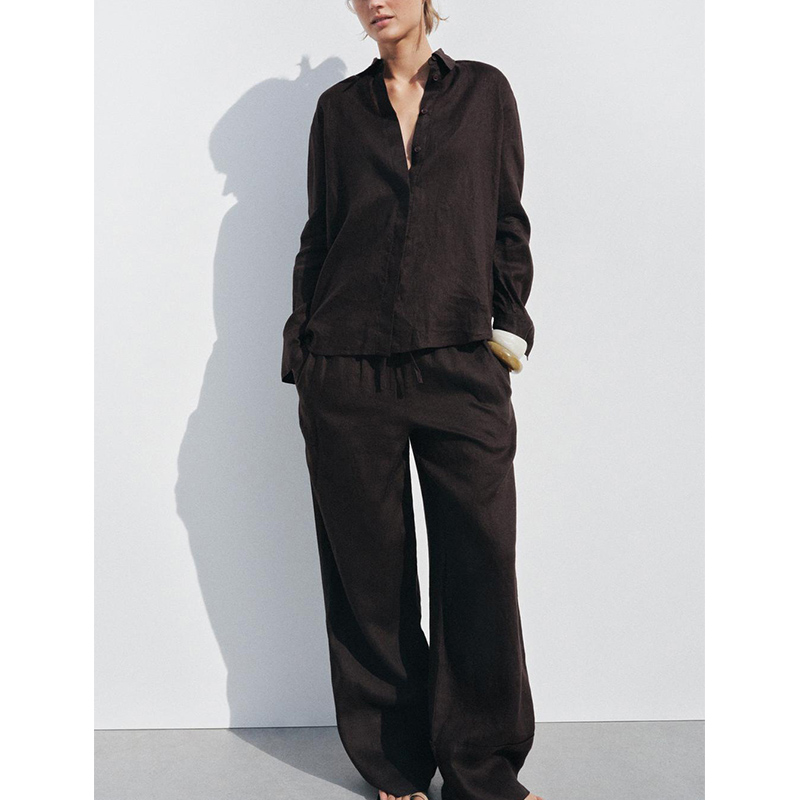 Setelan Dua Potong Kemeja Leng - Linen Pant Wide ulasan dan harga