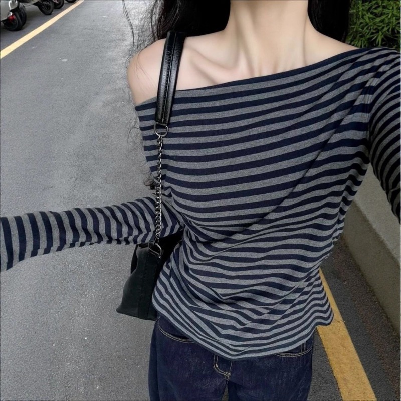 Atasan Wanita Vintage Bergaris - Blouse Off Shoulder ulasan dan harga