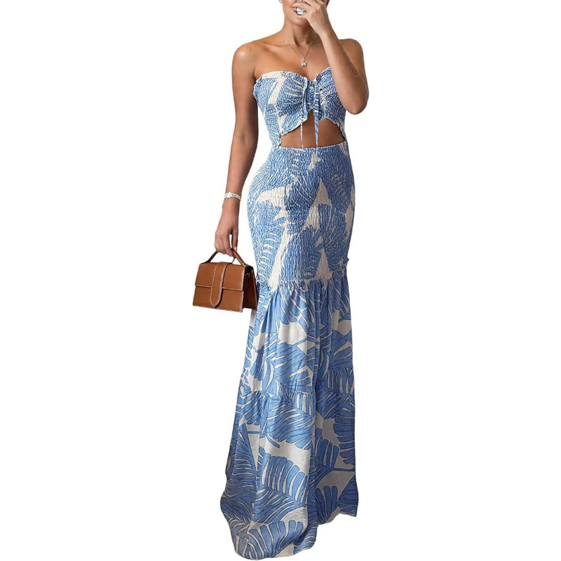 Gaun Liburan Bunga CHICME deng - Maxi Dress Halter ulasan dan harga