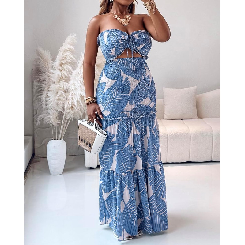 Gaun Liburan Bunga CHICME deng - Maxi Dress Halter ulasan dan harga