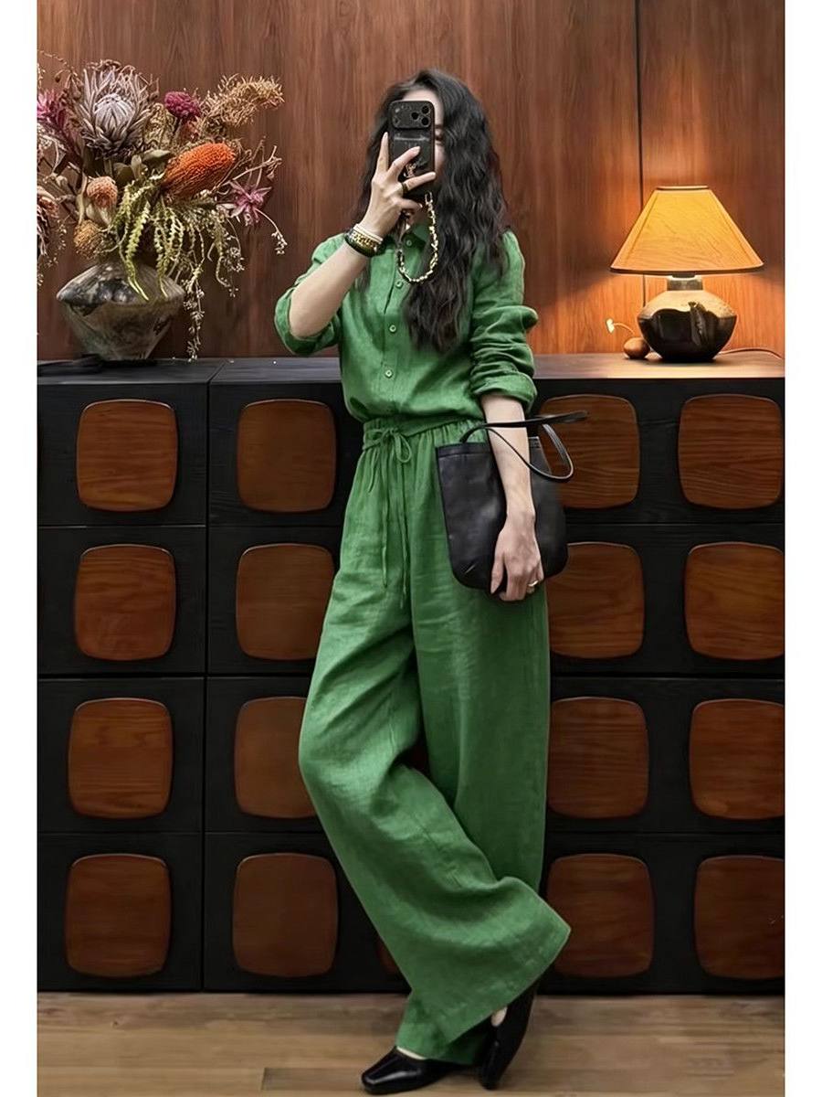 Setelan Dua Potong Kemeja Line - Linen Pant Wide ulasan dan harga
